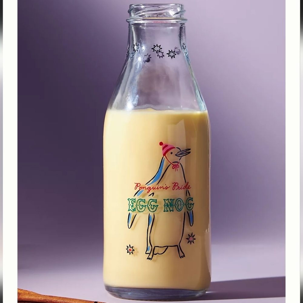 Anthropologie George & Viv Retro Milk Bottle- Penguin's Pride Egg Nog